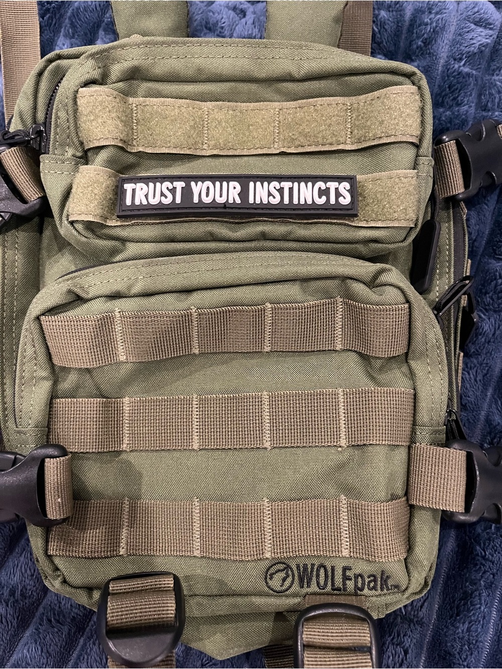 WOLF pak 9L Olive Green Tactical Chest Pack with 'Trust Your Instincts' Patch